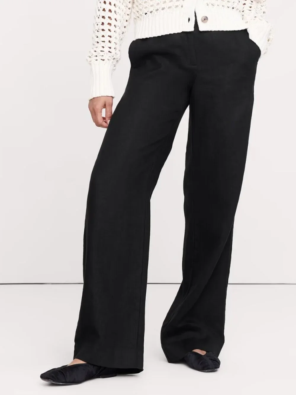NWT! Banana Republic Black 100% Linen The Everyday Wide-Leg Trouser Pant XL